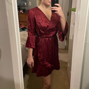 Silky animal print dress maroon size Medium